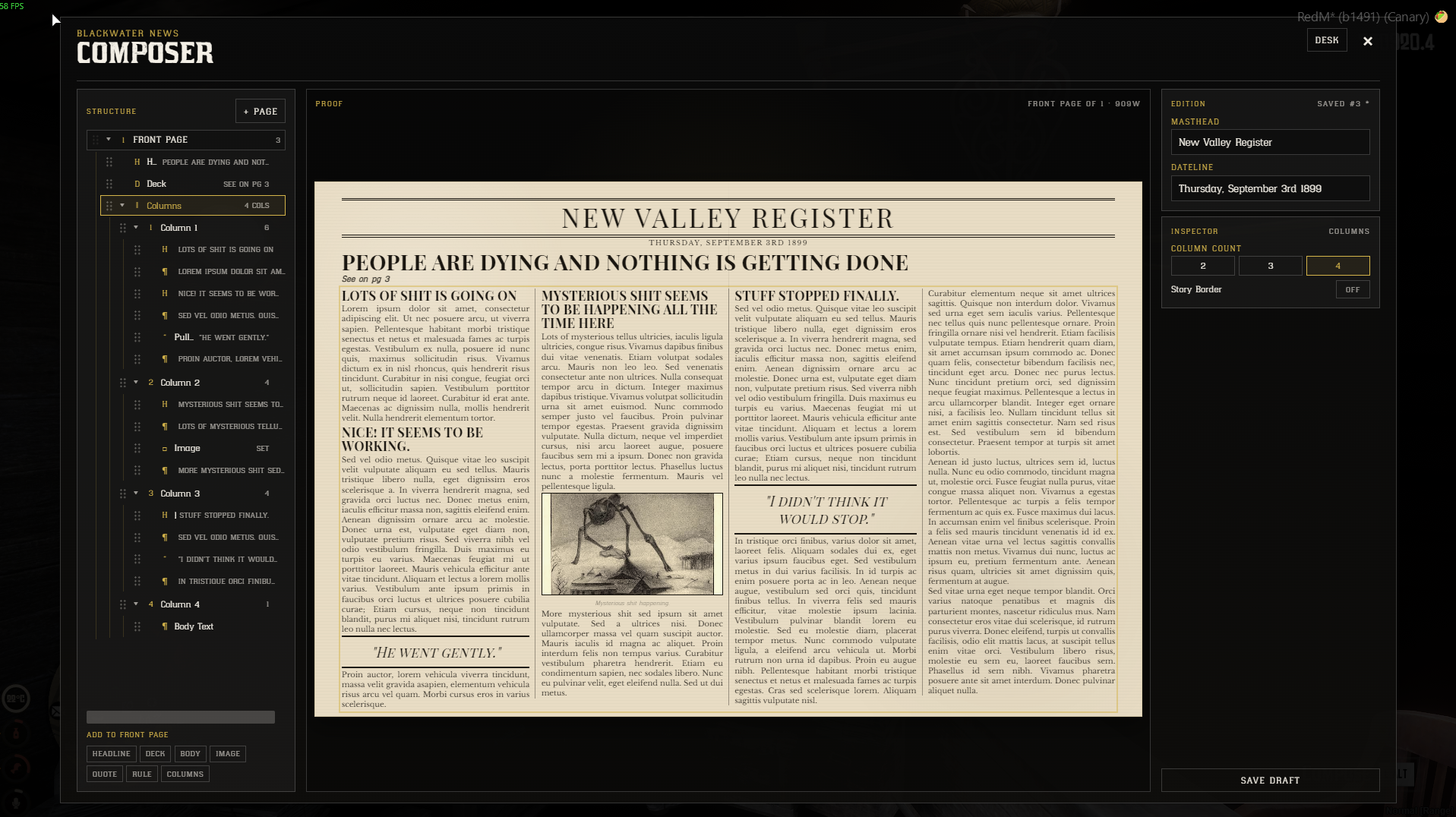 The in-game newspaper press used to author and print papers in New Valley